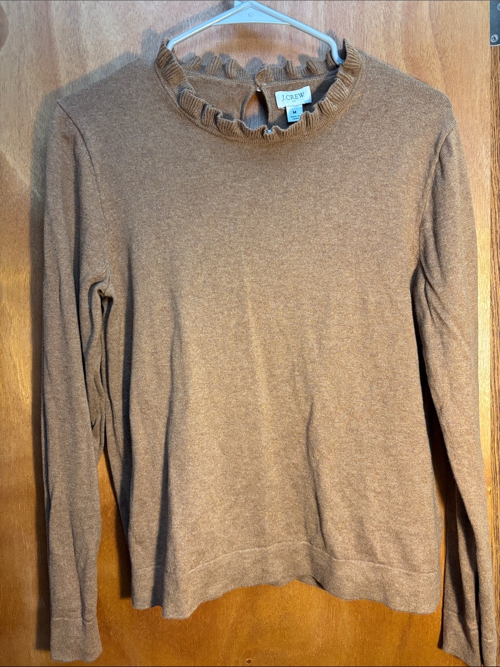 J. Crew Camel Brown Ruffle Mock Neck Long Sleeve Sweater